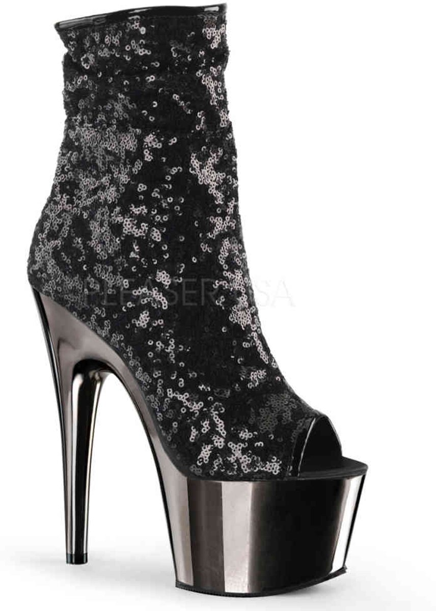 EU 37 = US 7 | ADORE-1008SQ | 7 Heel, 2 3/4 PF Peep Toe Sequins Ankle Boot, Side Zip